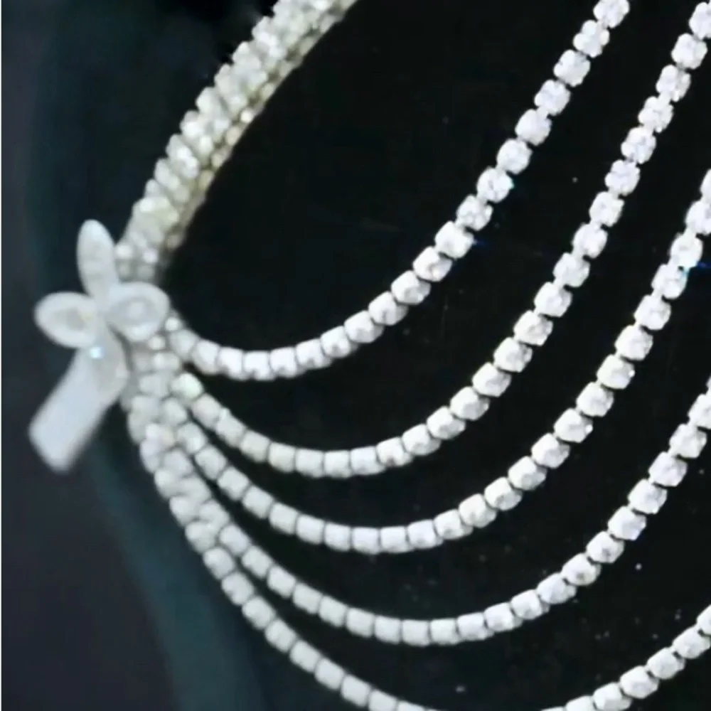 Bridal Layered Rhinestone Headband Tassel Crystal Hair Band Sparkly Hair Jewelry